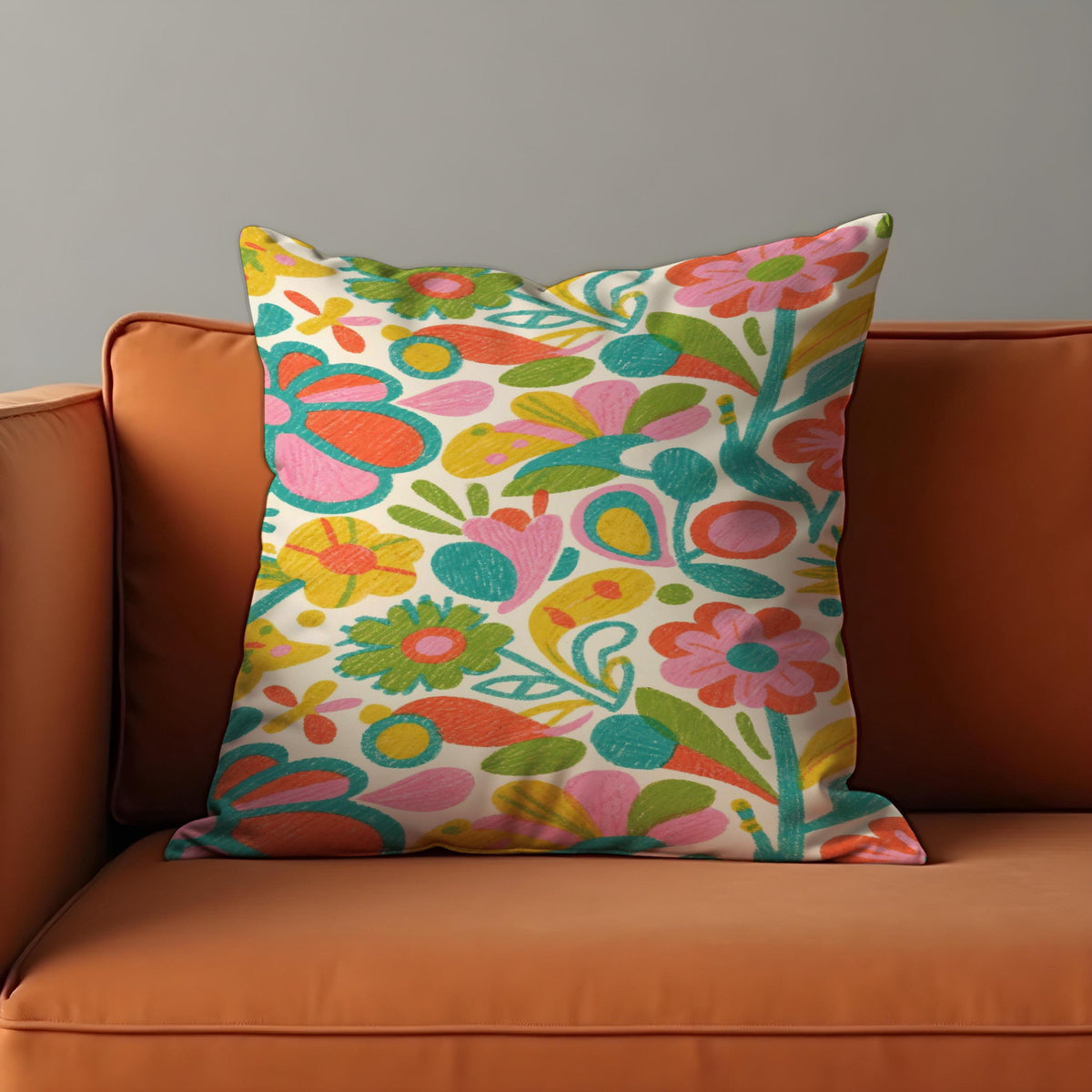Folk Art Floral Cushion Cover, Boho Throw Pillow Case