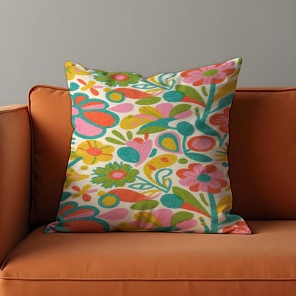 Folk Art Floral Cushion Cover, Boho Throw Pillow Case