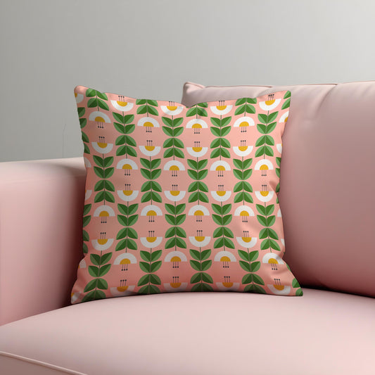 Retro Floral Cushion Cover, Green Leaf & Yellow Flower Pillow Case