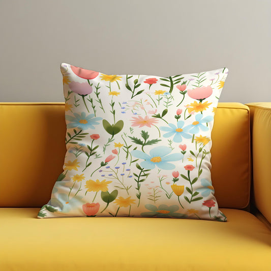 Pastel Wildflower Cushion Cover, Spring Meadow Floral Throw Pillow Cover