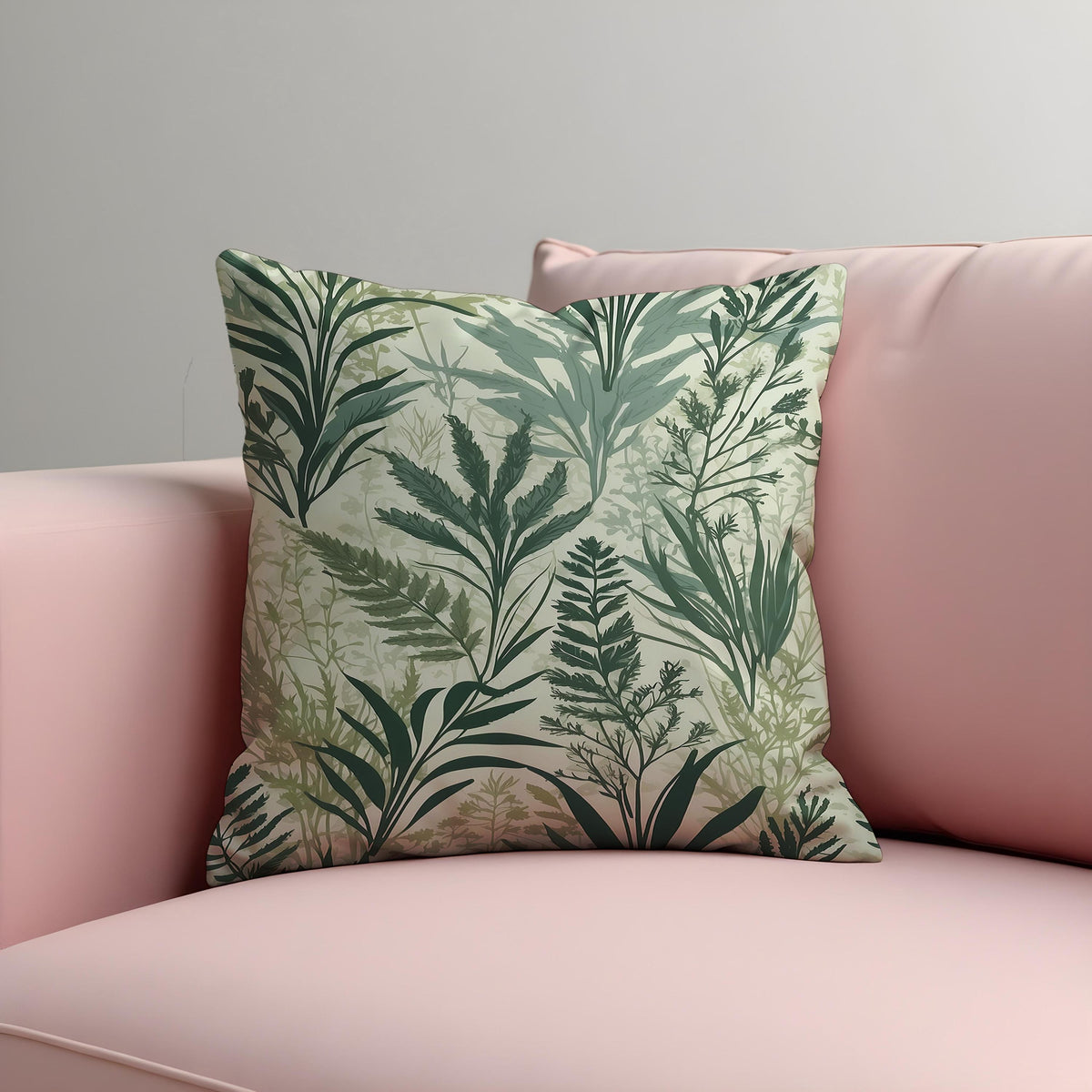 Green Leaf Pattern Cushion Cover, Neutral Pillow Case