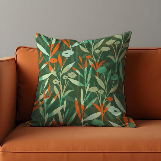 Green Botanical Throw Pillow Cover, Vibrant Floral Cushion Cover