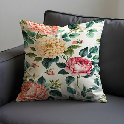 Peony Dahlia Cushion Cover, Blush & Yellow Flowers Throw Pillow Cover