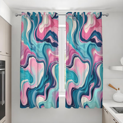 Pink Blue Fluid Marble Curtains, Colorful Abstract Drapes