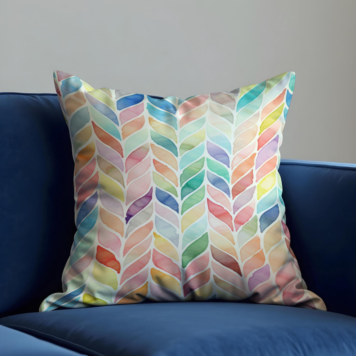 Watercolor Chevron Cushion Cover, Rainbow Leaf Throw Pillow Case