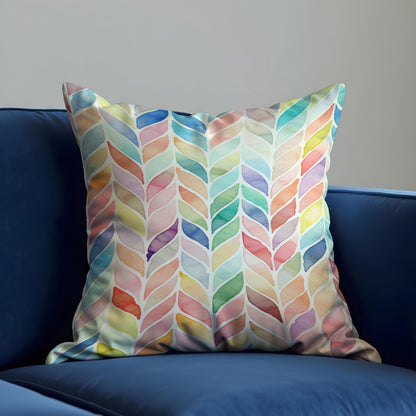 Watercolor Chevron Cushion Cover, Rainbow Leaf Throw Pillow Case