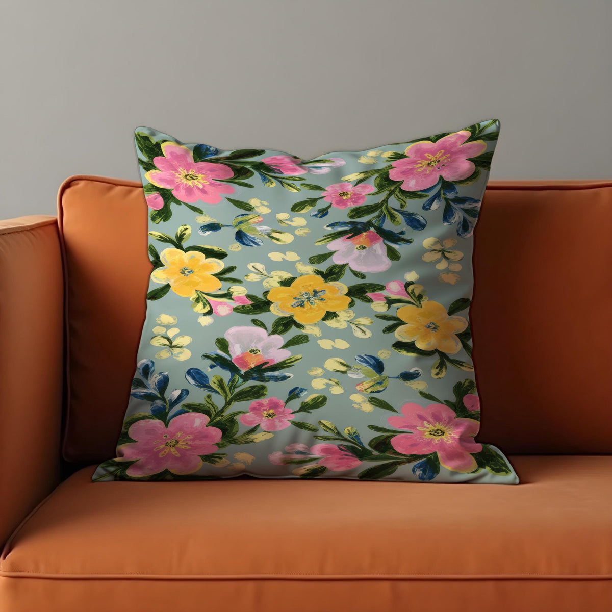 Blue Flower Cushion Cover, Fresh Botanical Pillow Case