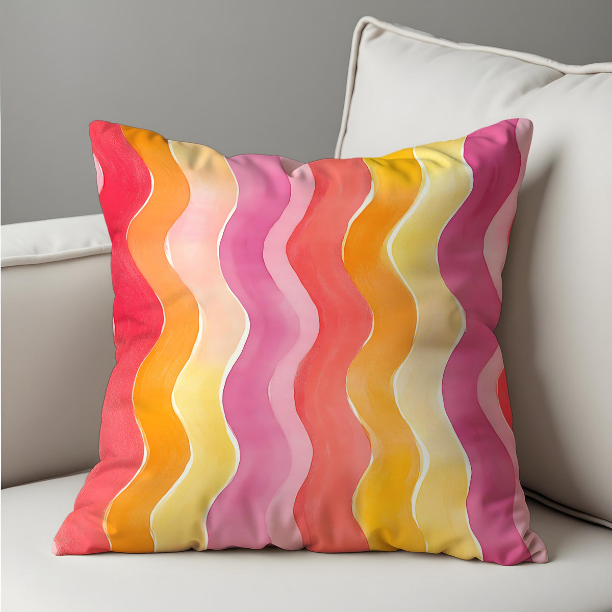 Retro Wavy Cushion Cover, Colorful Wave Pillow Case