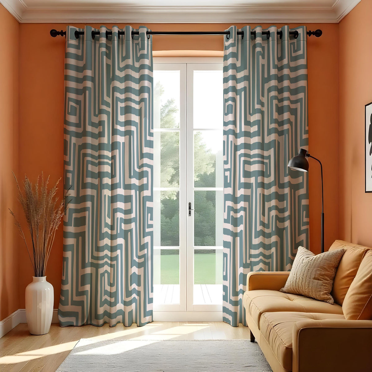 Teal Maze Geometric Curtains, Made to Measure Window Drapes