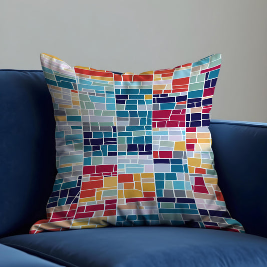Colorful Mosaic Cushion Cover, Stained Glass Pillow Case