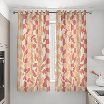 Retro Wavy Geometric Curtains, Mid Century Abstract Drapes
