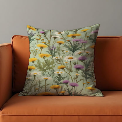 Wildflower Cushion Cover, Meadow Floral Throw Pillow Case