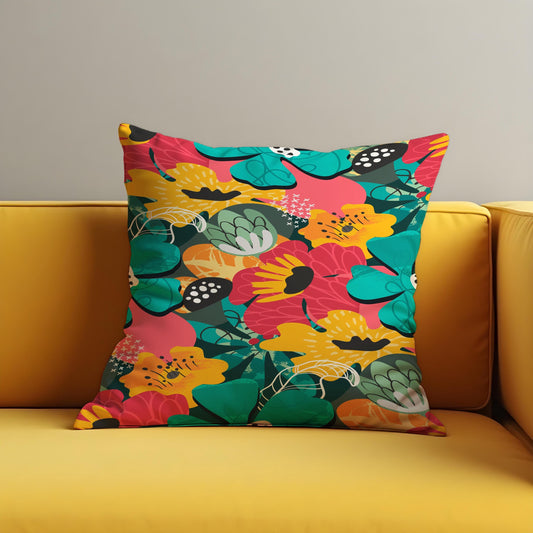 Bold Colorful Floral Cushion Cover, Vibrant Botanical Print Pillowcase