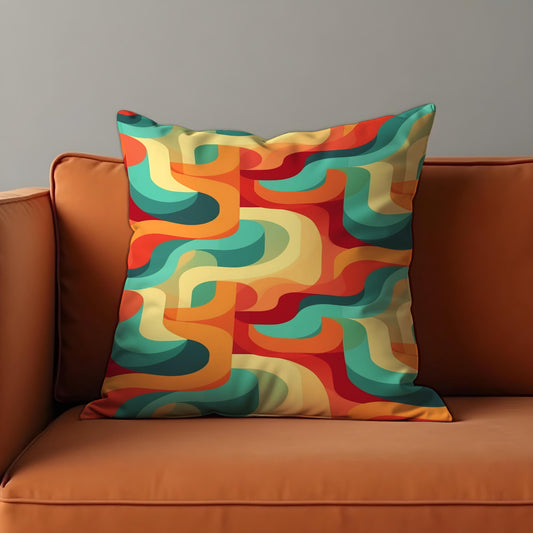 Multicolored Retro Swirl Cushion Cover, Wavy Lines Pillow Case