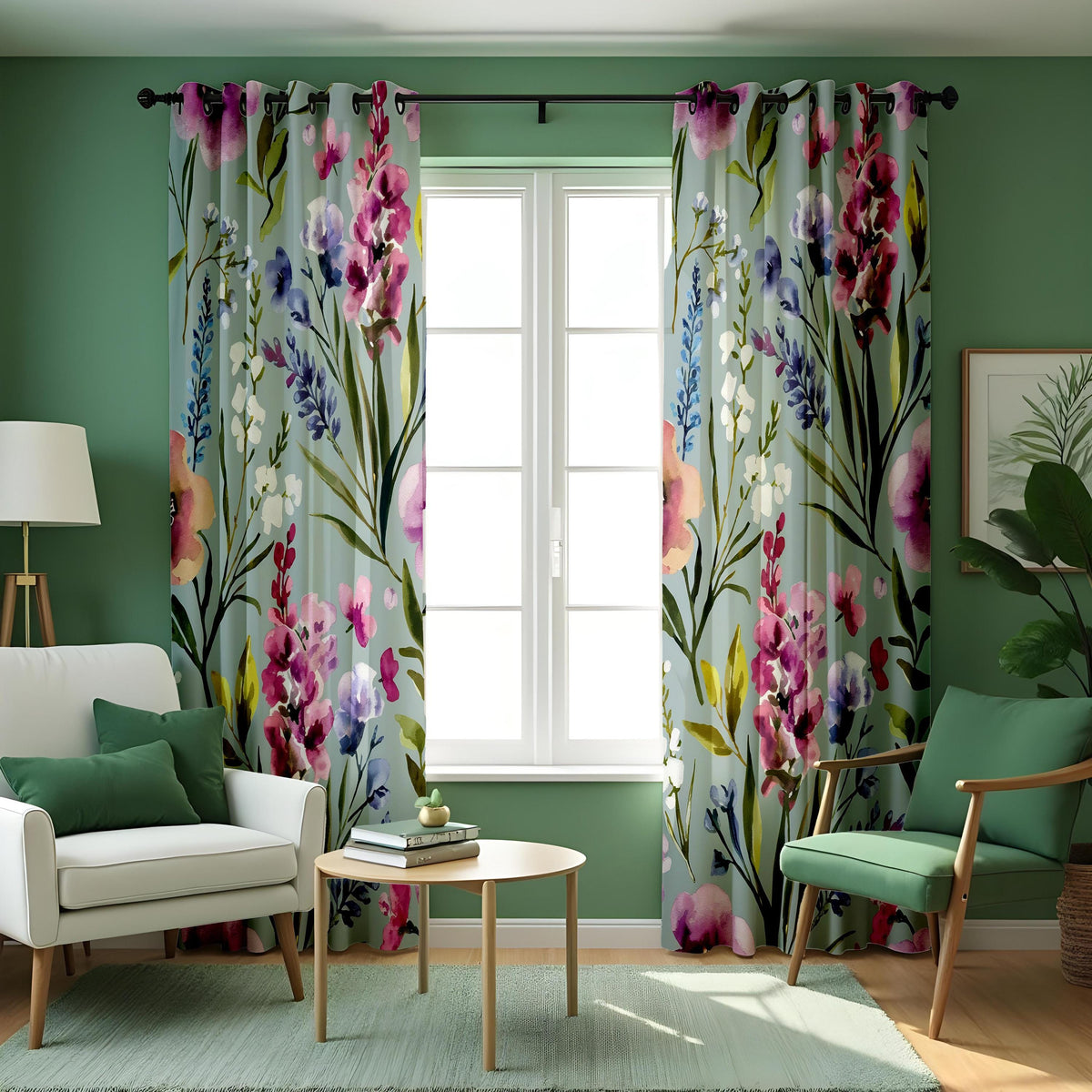 Watercolor Wildflower Curtains, Spring Garden Floral Drapes