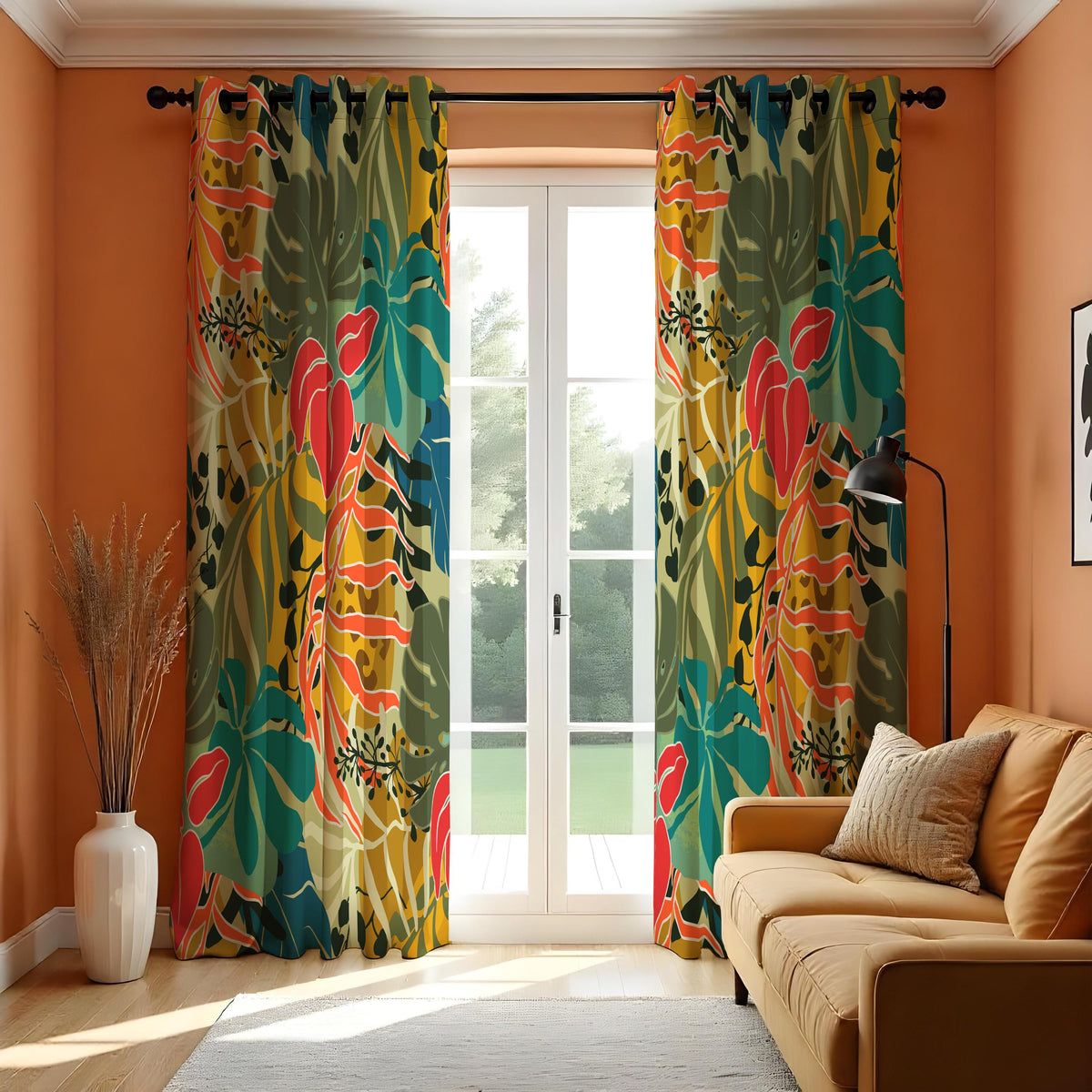 Tropical Anthurium Leaf Curtains, Jungle Botanical Drapes