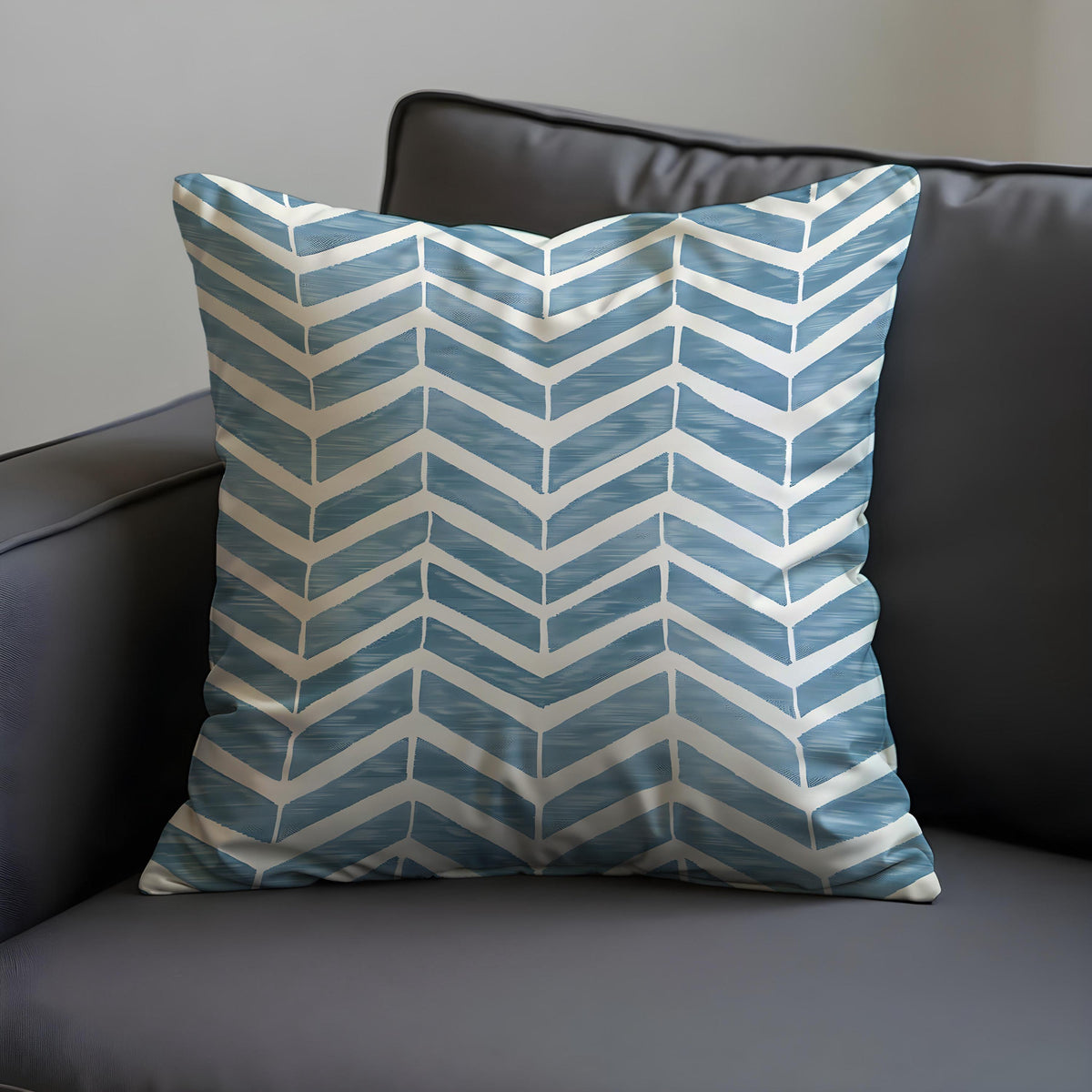 Blue Chevron Cushion Cover, Painted Look Modern Throw Pillow Case