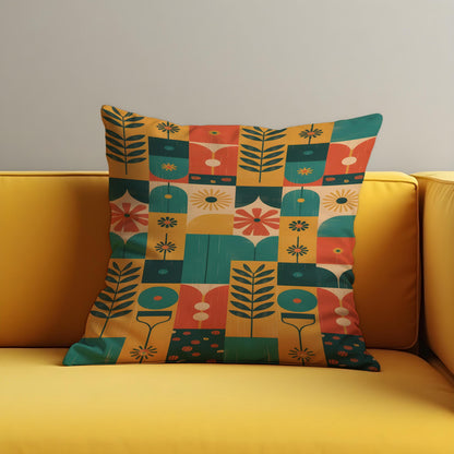 Mid Century Botanical Cushion Cover, Retro Pillow Case