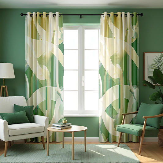 Green Abstract Swirl Curtains, Modern Artistic Drapes
