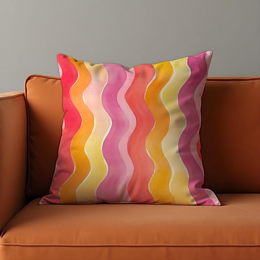 Retro Wavy Cushion Cover, Colorful Wave Pillow Case