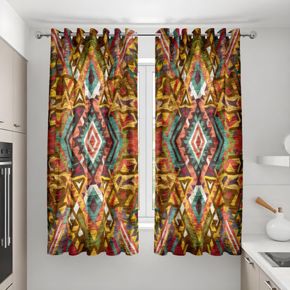 Colorful Tribal Aztec Curtains, Boho Geometric Drapes