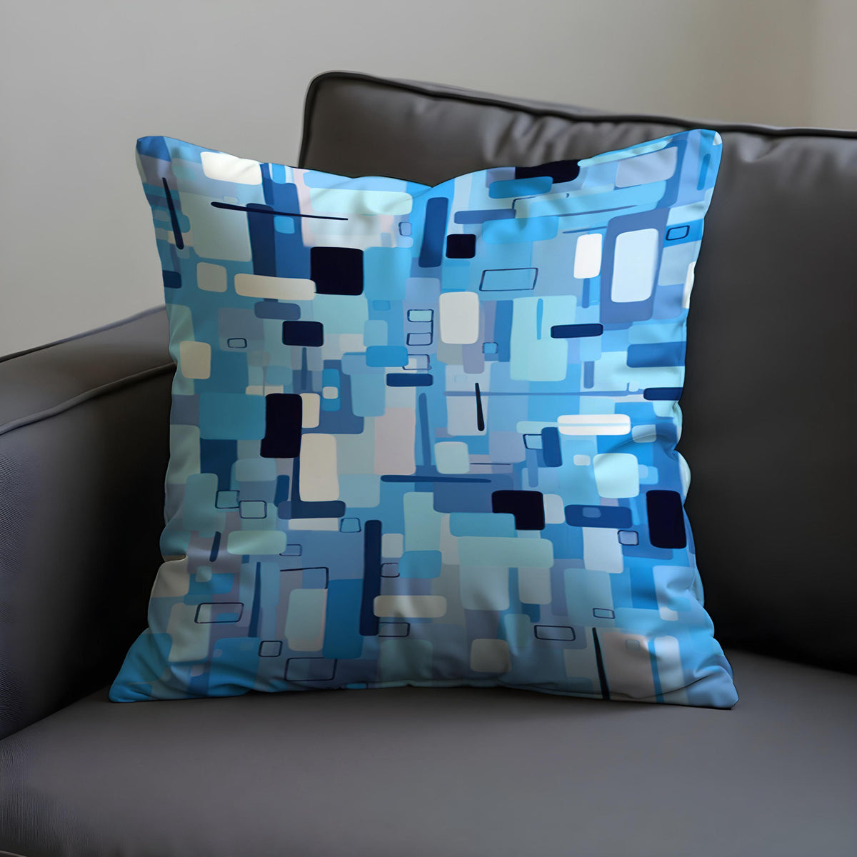 Blue Abstract Geometric Throw Pillow Cover, Modern Cushion Case