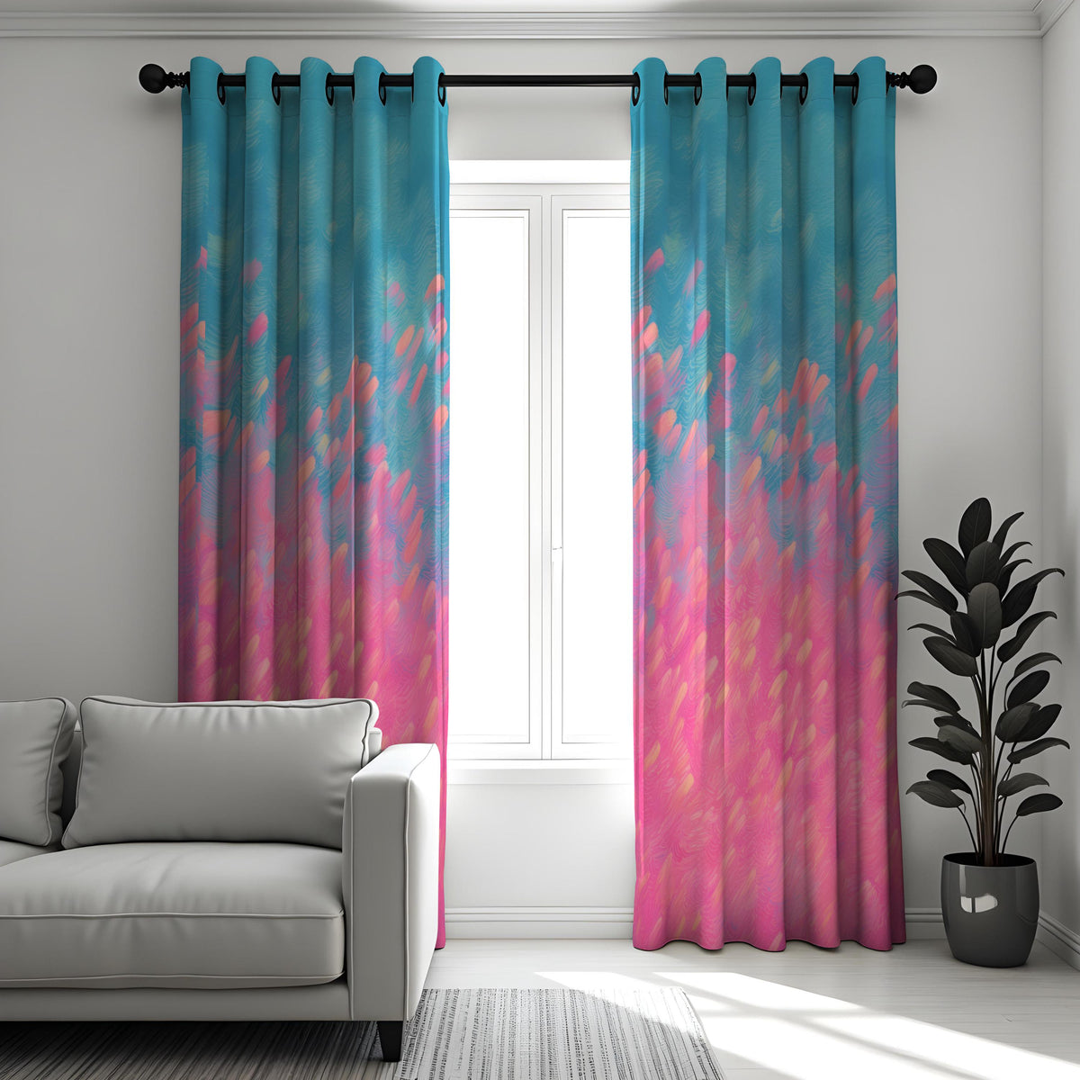 Pink Blue Ombre Curtains, Gradient Abstract Window Drapes