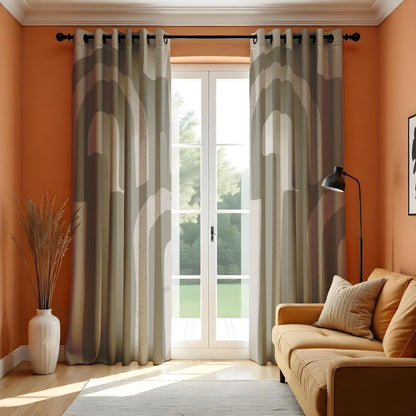 Taupe Beige Arch Pattern Curtains, Minimalist Modern Drapes