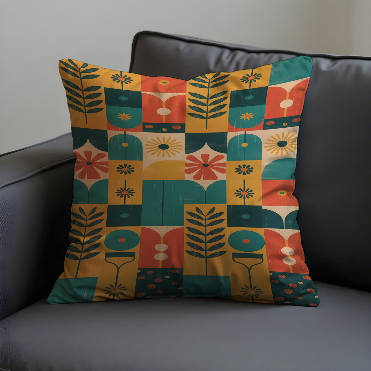 Mid Century Botanical Cushion Cover, Retro Pillow Case