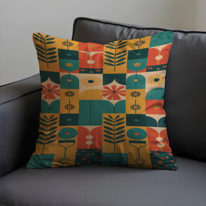 Mid Century Botanical Cushion Cover, Retro Pillow Case