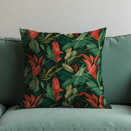 Tropical Banana Leaf Cushion Cover, Dark Green Jungle Pillowcase