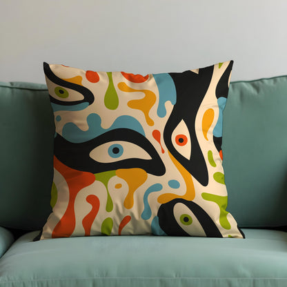Psychedelic Eye Art Cushion Cover, Colorful Abstract Face Pillow Cover