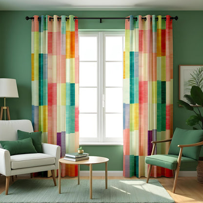 Rainbow Striped Geometric Curtains, Kids Playroom Drapes