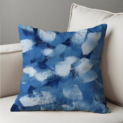 Bold Blue Brushstroke Cushion Cover, Abstract Painterly Throw Pillow Case