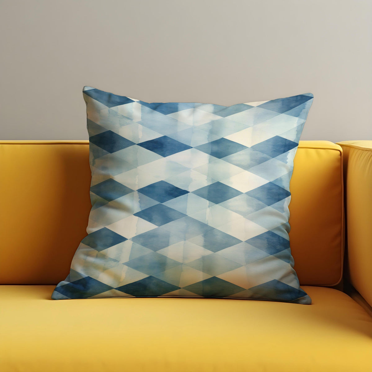 Blue White Check Cushion Cover, Watercolour Pillow Case