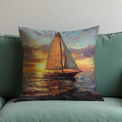 Sunset Sailing Cushion Cover, Romantic Ocean Throw Pillow Cover