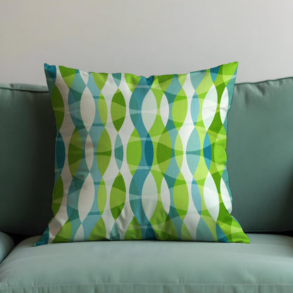 Mid-Century Modern Cushion Cover, Blue & Green Retro Wave Pillow Cover