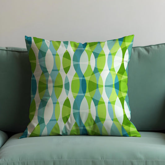 Mid-Century Modern Cushion Cover, Blue & Green Retro Wave Pillow Cover