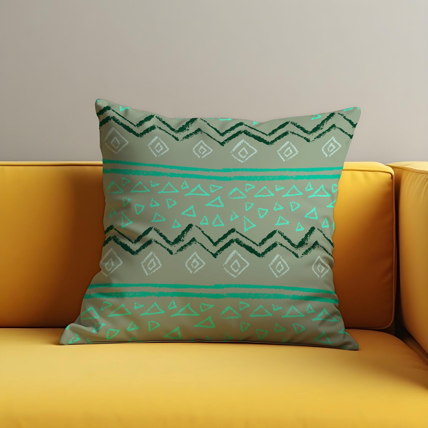 Tribal Geometric Cushion Cover, Sage Green and Teal Pattern Pillow Case