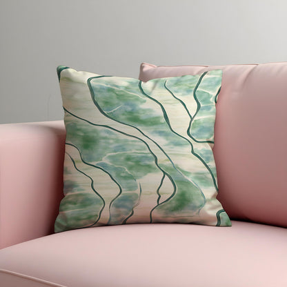 Green Abstract Cushion Cover, Line Pattern Pillow Case