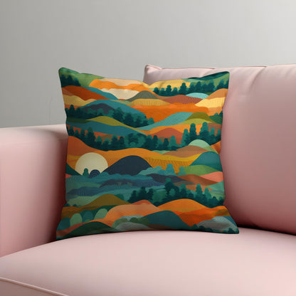 Colorful Mountain Sunset Cushion Cover, Abstract Landscape Pillow Case