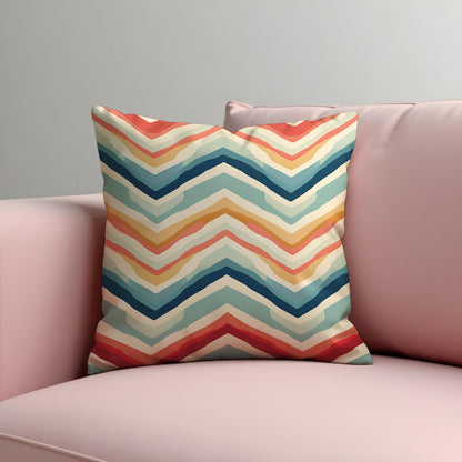 Retro Chevron Cushion Cover, Multicolor Zigzag Print Throw Pillow Cover