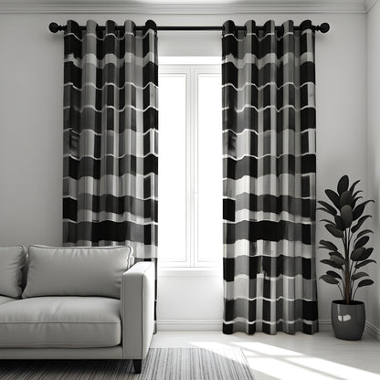 Black and White Grid Curtains, Monochrome Geometric Drapes