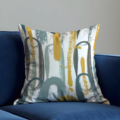 Modern Brushstroke Cushion Cover, Mustard & Teal Abstract Pillow Cover