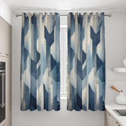 Blue Geometric Curtains, Minimalist Abstract Custom Drapes