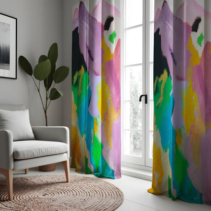 Rainbow Brushstroke Abstract Art Curtains, Painterly Drapes