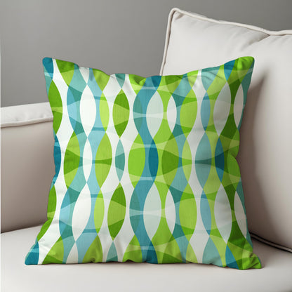 Mid-Century Modern Cushion Cover, Blue & Green Retro Wave Pillow Cover