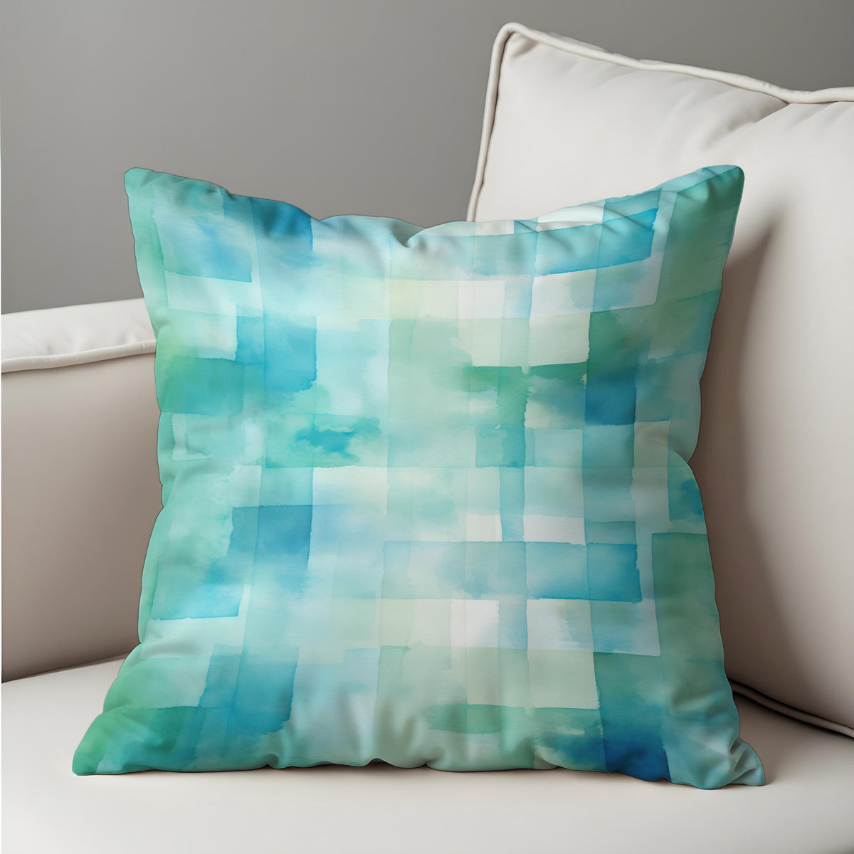 Blue Green Watercolor Throw Pillow Cover, Gradient Cushion Case