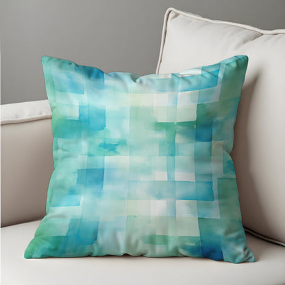 Blue Green Watercolor Throw Pillow Cover, Gradient Cushion Case