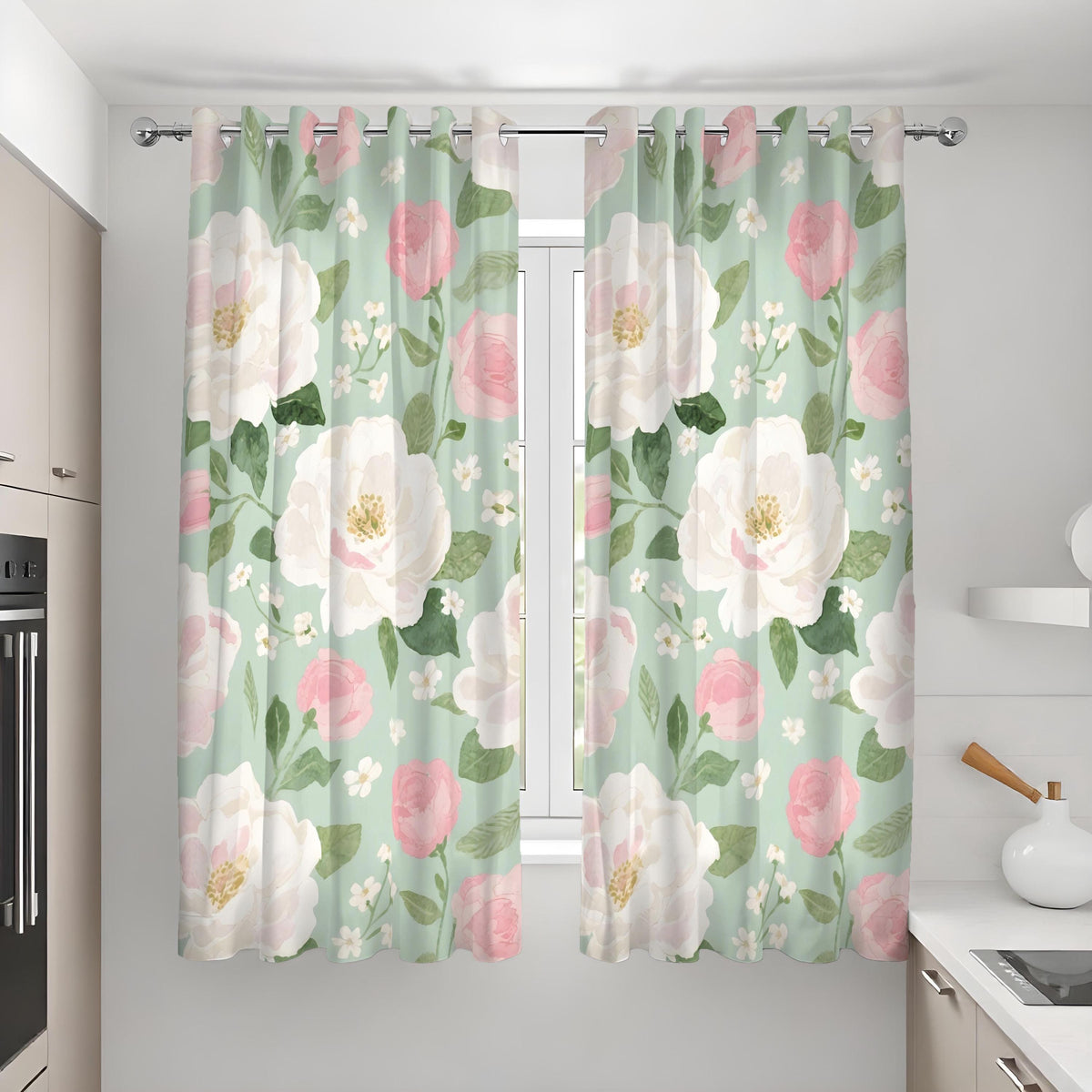 Pink & White Floral Curtains, Big Bloom Botanical Drapes
